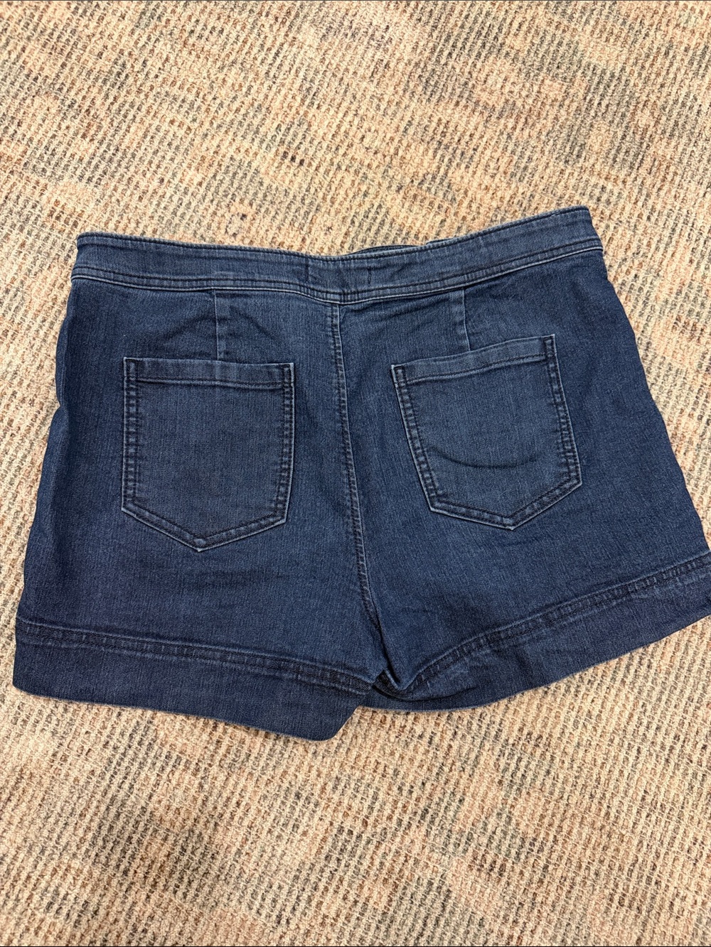 LOFT Dark Blue Denim High-Rise Button-Accent Shorts - Picture 2 of 2